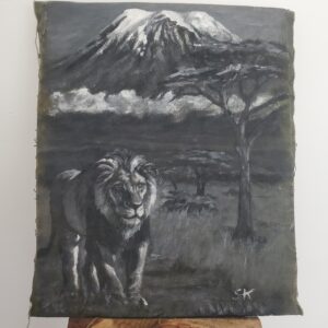 38×30cm Lion under Mt. Kili Painting